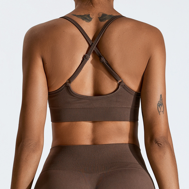 New cross-border seamless sports bra for women, cross-back yoga vest, high elasticity outdoor running fitness top