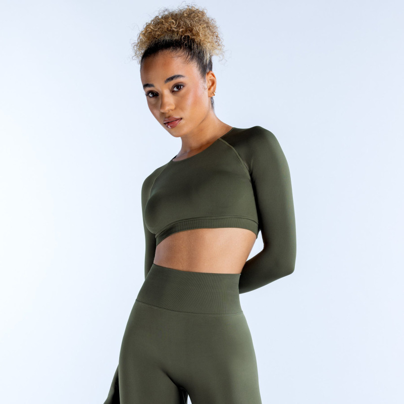 DFYNE Amazon Bestseller Women's Round Neck Short Top with Cutout Back and Yoga Style Long Sleeves