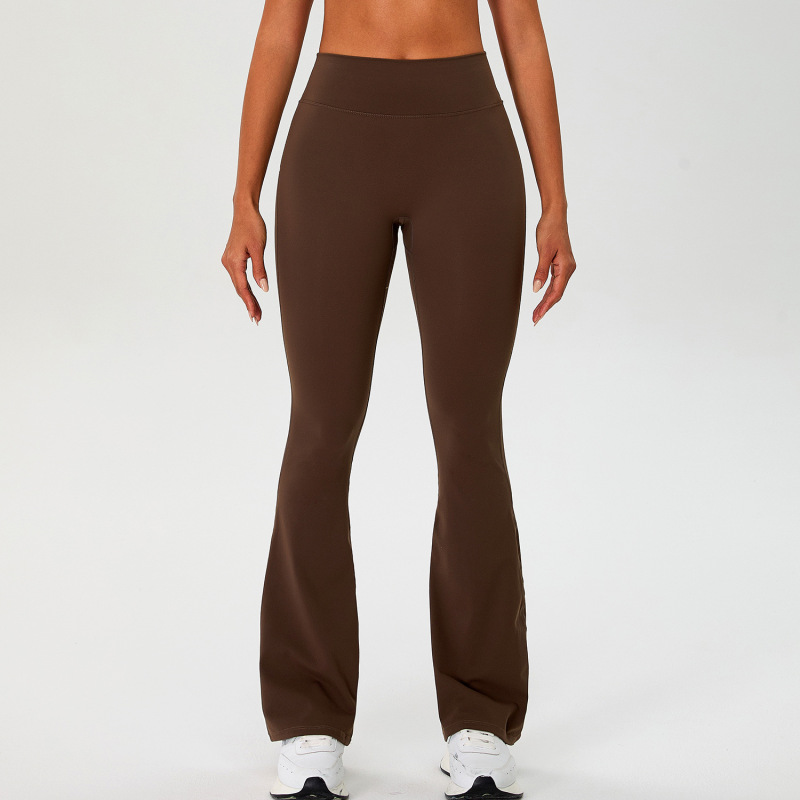 New cross-border style nylon and ammonia double-layer yoga pants, fashionable, slimming, high-waisted, hip-lifting, slightly flared, bare-feel running and fitness pants