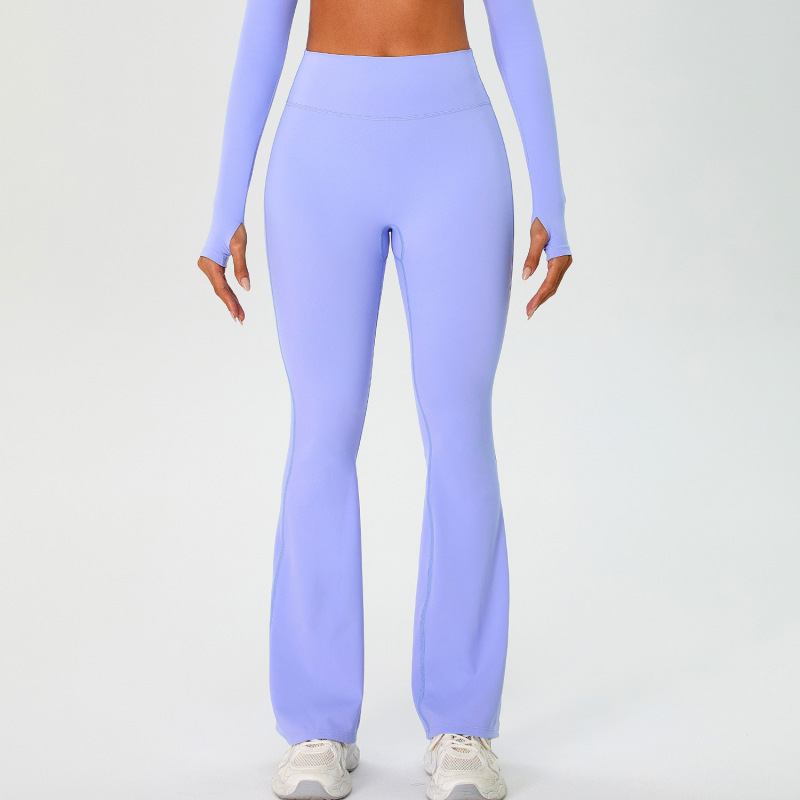 New cross-border style nylon and ammonia double-layer yoga pants, fashionable, slimming, high-waisted, hip-lifting, slightly flared, bare-feel running and fitness pants