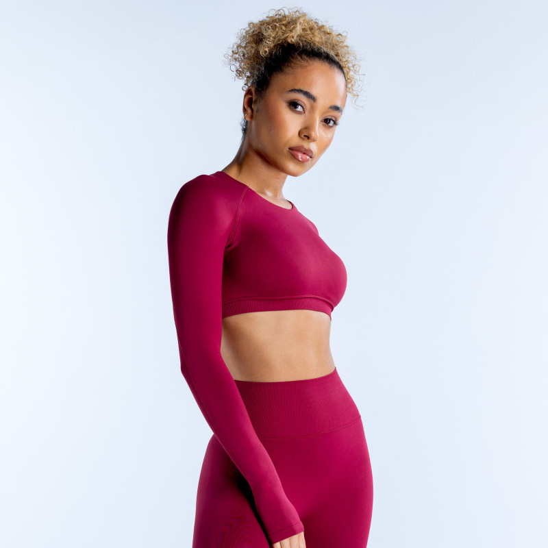 DFYNE Amazon Bestseller Women's Round Neck Short Top with Cutout Back and Yoga Style Long Sleeves