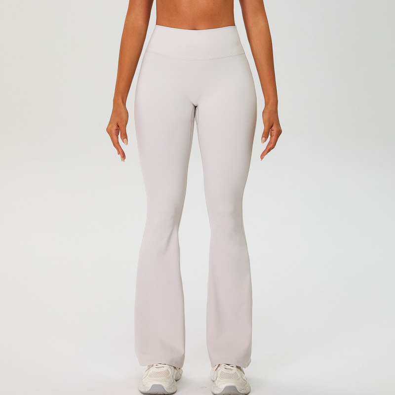 New cross-border style nylon and ammonia double-layer yoga pants, fashionable, slimming, high-waisted, hip-lifting, slightly flared, bare-feel running and fitness pants