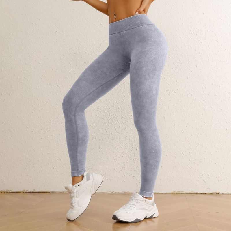 New cross-border European and American style back V-neck peach-shaped buttock sandwash process yoga pants high-waisted hip-lifting sports fitness