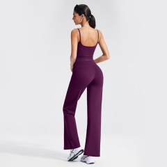 vest + dark purple trousers