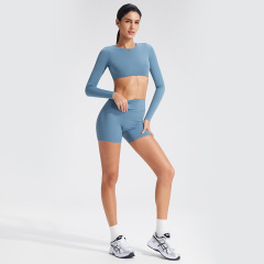 Long-sleeved shirt + shorts (gray-blue)