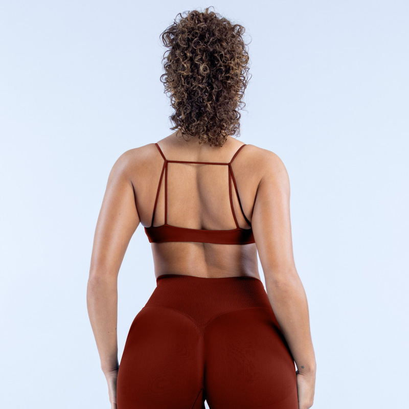 DFYNE Amazon High Elastic Matte Thin Shoulder Crossback Spaghetti Strap Seamless Fitness Bra
