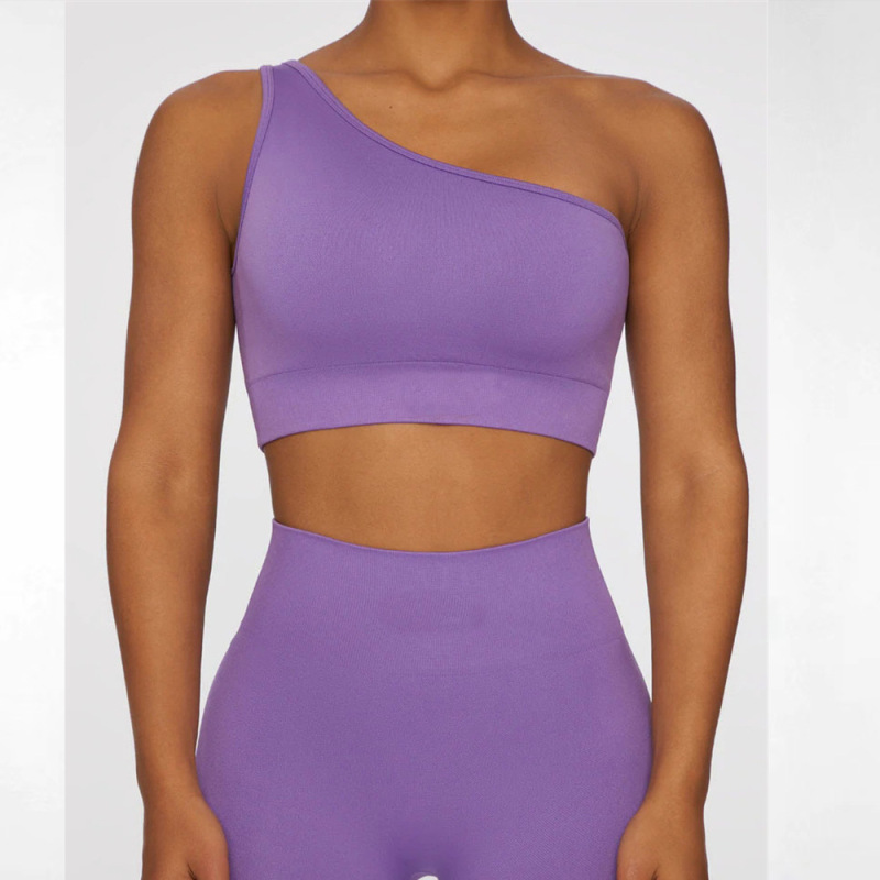 Cross-border trendy off-shoulder strap sports bra seamless fitness hip-lifting leggings knit yoga wear women's set