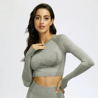 AliExpress, eBay, Amazon, Instagram polka dot jacquard seamless long-sleeved gradient fitness long-sleeved yoga wear