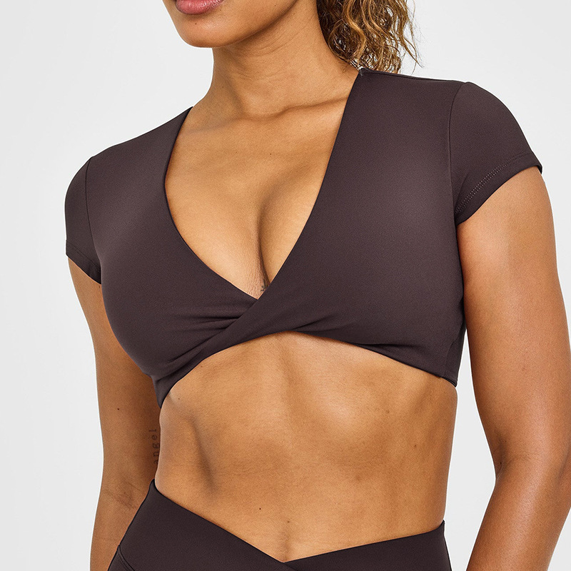 Cross-border European and American fitness sports backless design long-sleeved and short-sleeved fitness sports breathable elastic yoga set for women