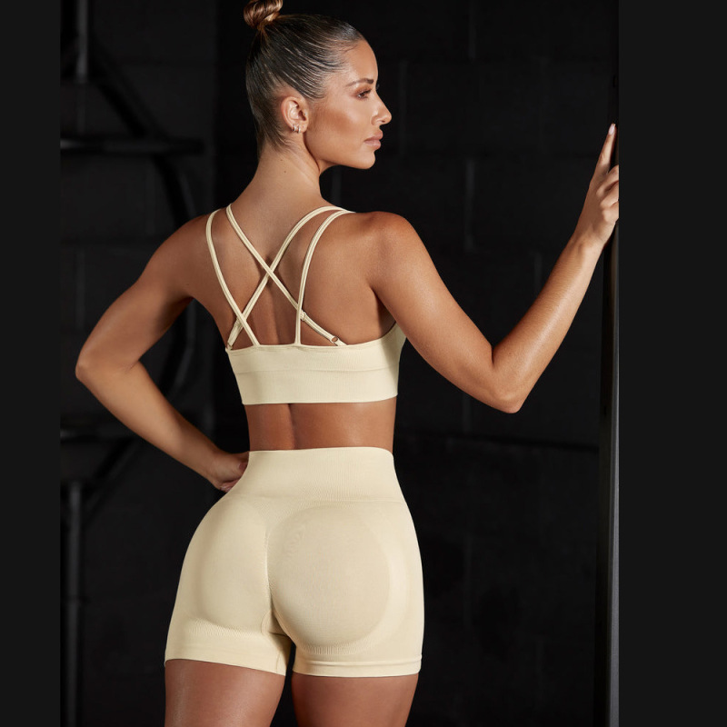 INS Cross-Border New Seamless Yoga Suit Women's Camisole Bra Sports Fitness Hip-Lifting Shorts Thin Style