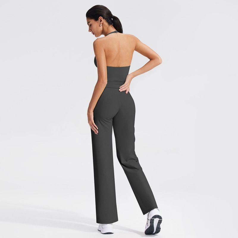 Cross-border V-neck halter neck yoga vest set with detachable cups, sports vest, backless design, casual fitness yoga outfit.