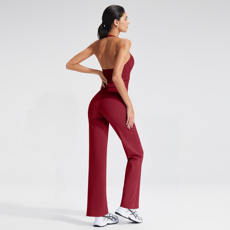 Cross-border V-neck halter neck yoga vest set with detachable cups, sports vest, backless design, casual fitness yoga outfit.