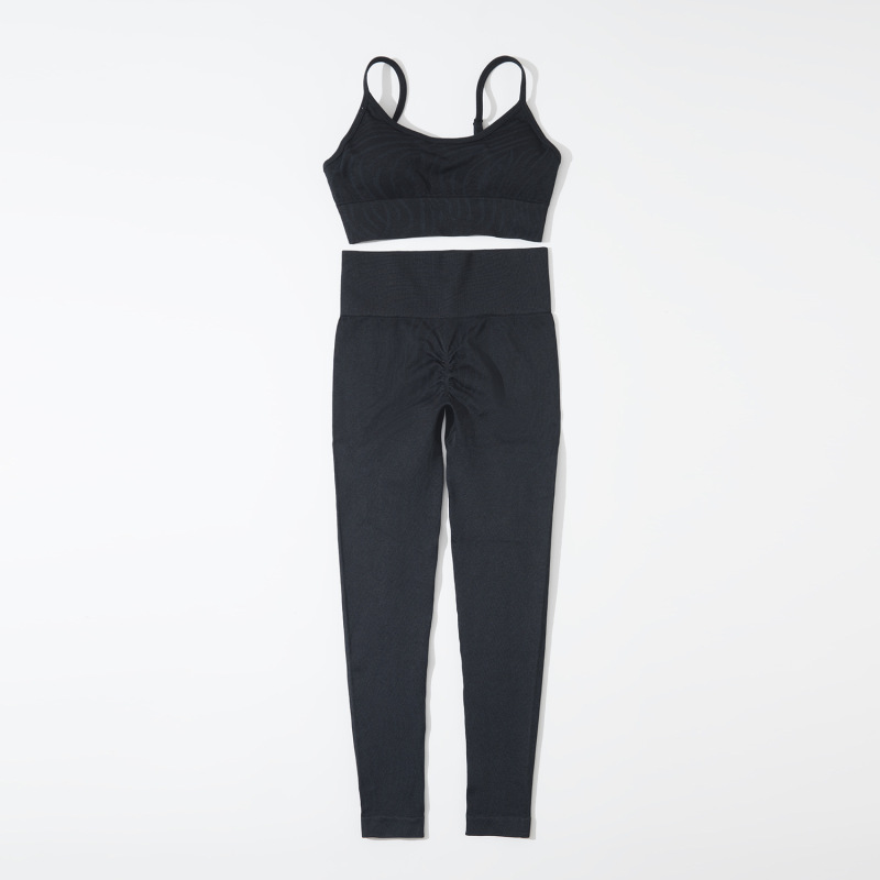 Xiangnai's new European and American seamless knitted yoga wear women's sexy camisole bra high-waisted trousers set