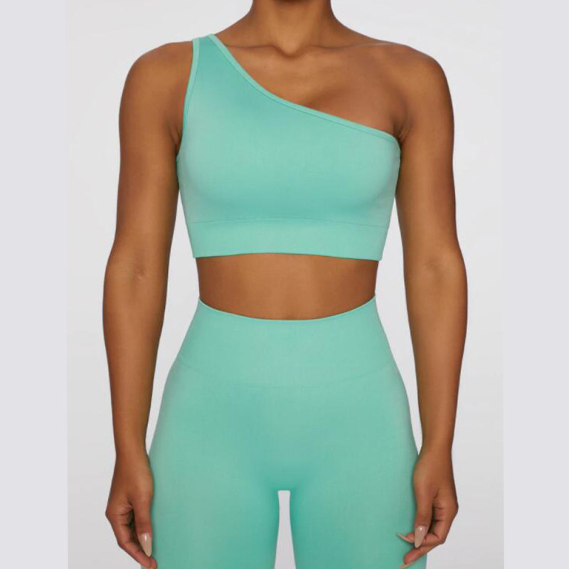 Cross-border trendy off-shoulder strap sports bra seamless fitness hip-lifting leggings knit yoga wear women's set