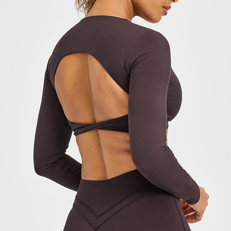 Cross-border European and American fitness sports backless design long-sleeved and short-sleeved fitness sports breathable elastic yoga set for women