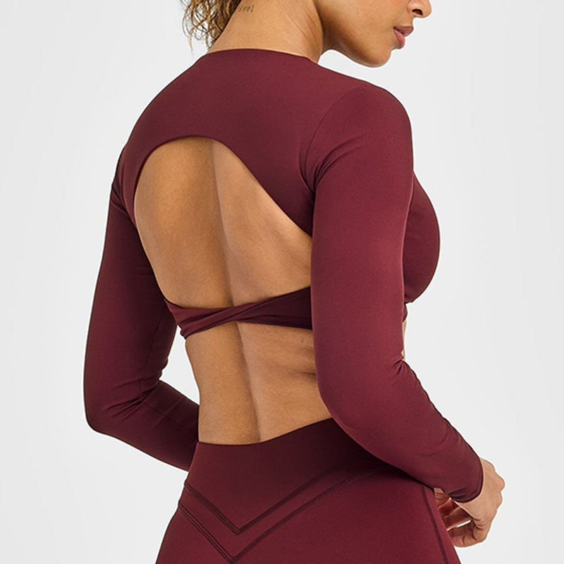 Cross-border European and American fitness sports backless design long-sleeved and short-sleeved fitness sports breathable elastic yoga set for women