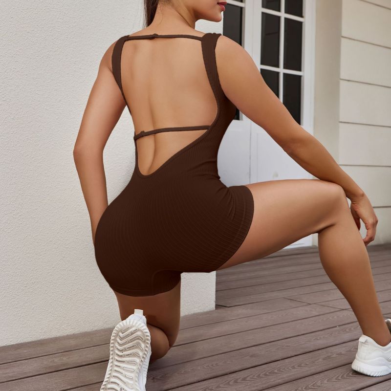 Xiangnai Spring New European and American Seamless Sexy One-Piece Ribbed Quick-Drying Beautiful Back Construction Sports Bodysuit Yoga Suit