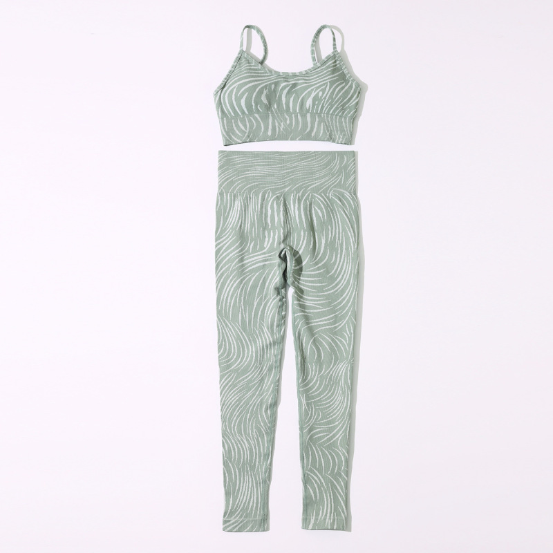 Xiangnai's new European and American seamless knitted yoga wear women's sexy camisole bra high-waisted trousers set