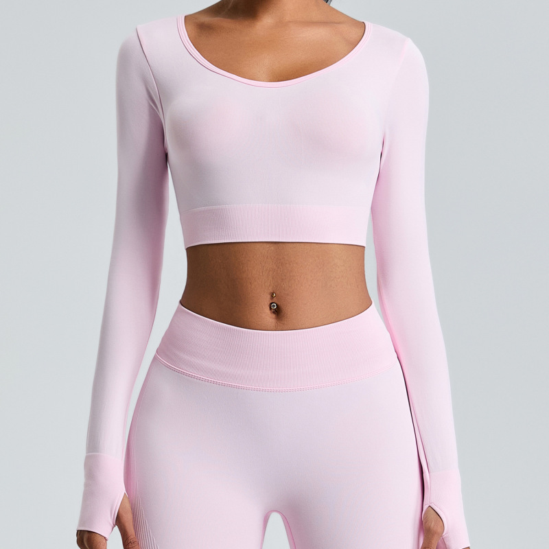 New cross-border long-sleeved T-shirt for women, breathable and quick-drying yoga top, sportswear, outdoor tight-fitting fitness wear