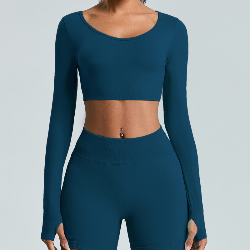 New cross-border long-sleeved T-shirt for women, breathable and quick-drying yoga top, sportswear, outdoor tight-fitting fitness wear