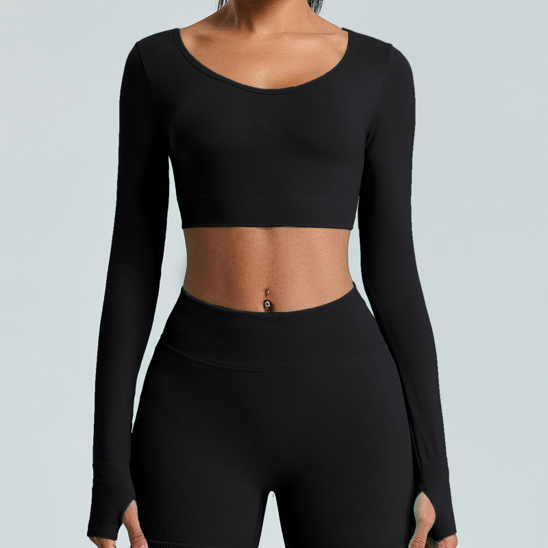 New cross-border long-sleeved T-shirt for women, breathable and quick-drying yoga top, sportswear, outdoor tight-fitting fitness wear