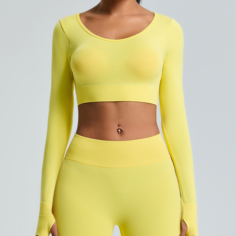 New cross-border long-sleeved T-shirt for women, breathable and quick-drying yoga top, sportswear, outdoor tight-fitting fitness wear