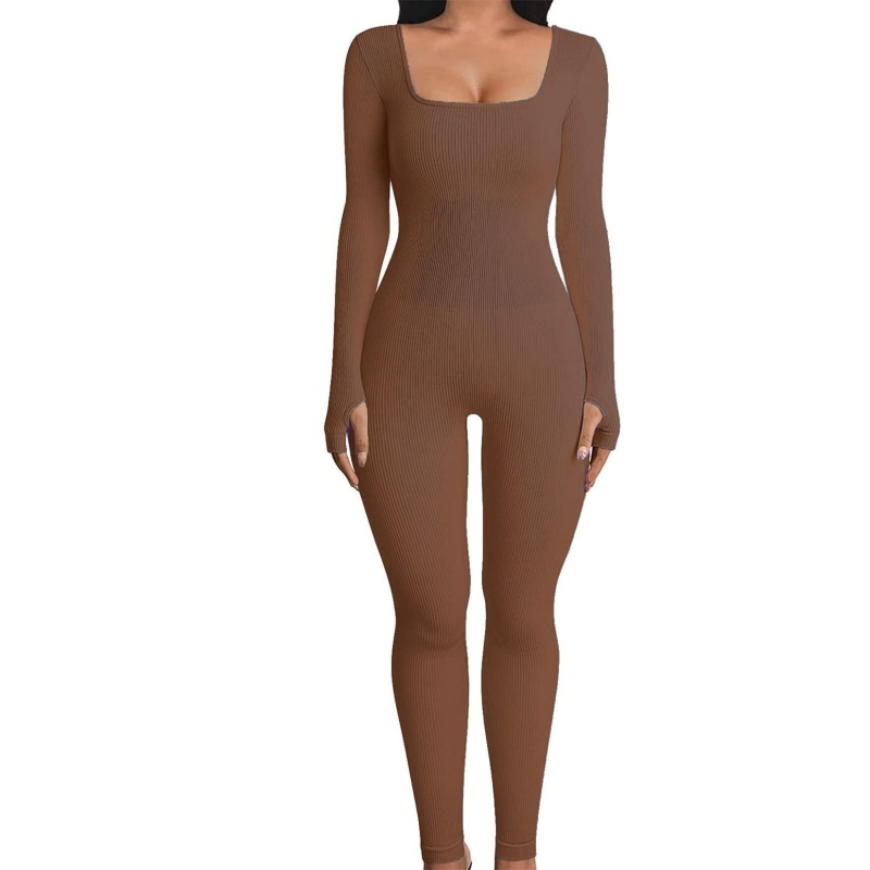 European and American cross-border seamless yoga bodysuit sports fitness bodysuit tight long-sleeved yoga clothes women's waist-cinching pants