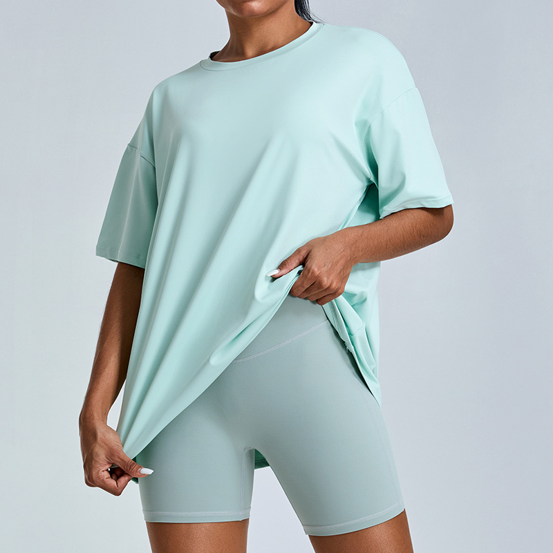 New Long Yoga Short-sleeved Women's Running Fitness Suit Outdoor Loose Blouse Sports T-shirt Casual Fitness Top