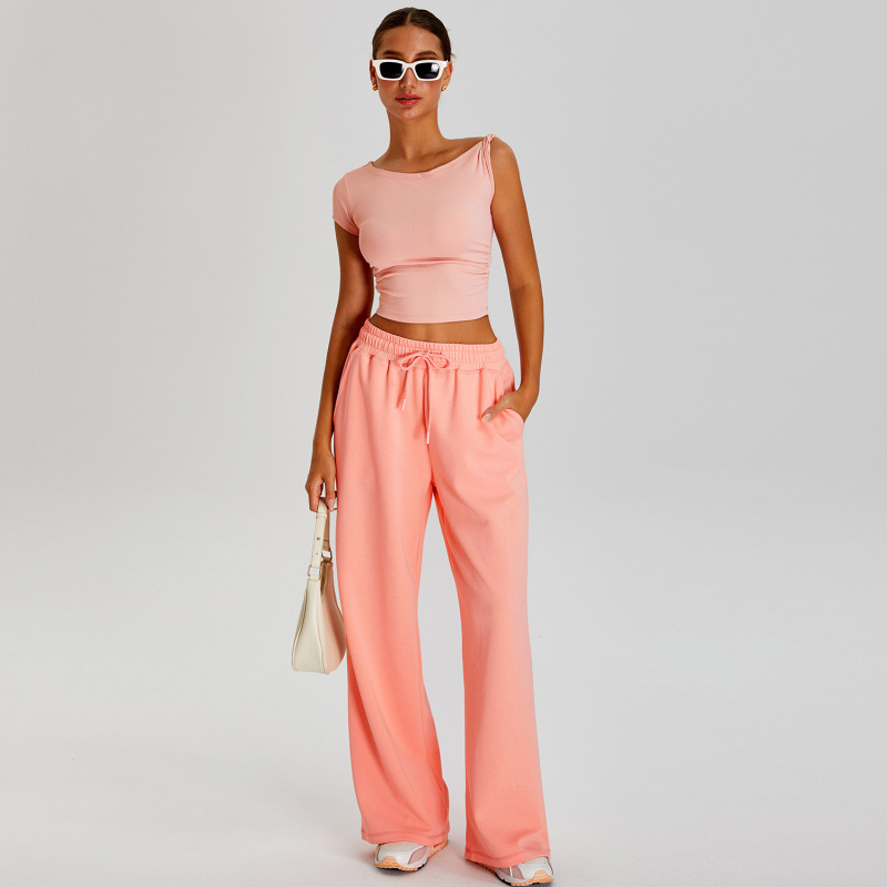 Cross-border All-match Loose Casual Pants Women's Outdoor Sports Running Fitness Pants Tight Drawstring Sports Two-piece Set