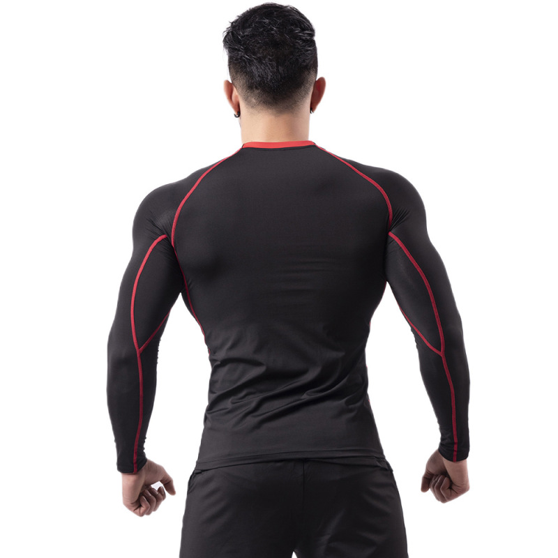 Silk Grid Men's Cross-Border Fitness Apparel Autumn and Winter Long-Sleeved T-Shirt, Fitted Quick-Drying T-Shirt, Basketball Training Running Sports Apparel