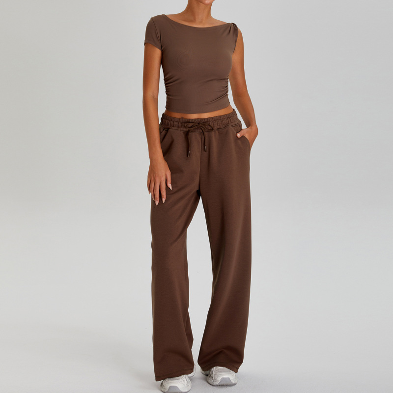 Cross-border All-match Loose Casual Pants Women's Outdoor Sports Running Fitness Pants Tight Drawstring Sports Two-piece Set