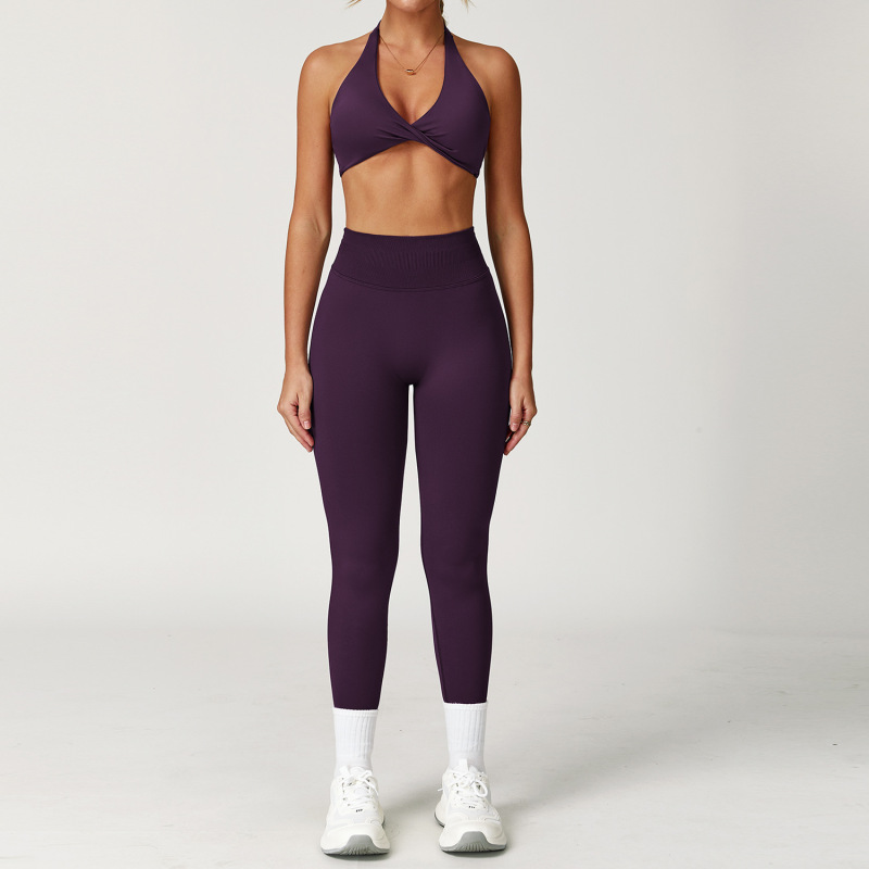 Zechuang Cross-border Winter Tight-fitting Backless Yoga Set Quick-drying Fitness Clothing Outdoor Running Sports Set Women's 8503