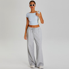 Sky blue top + floral gray trousers (top + trousers)