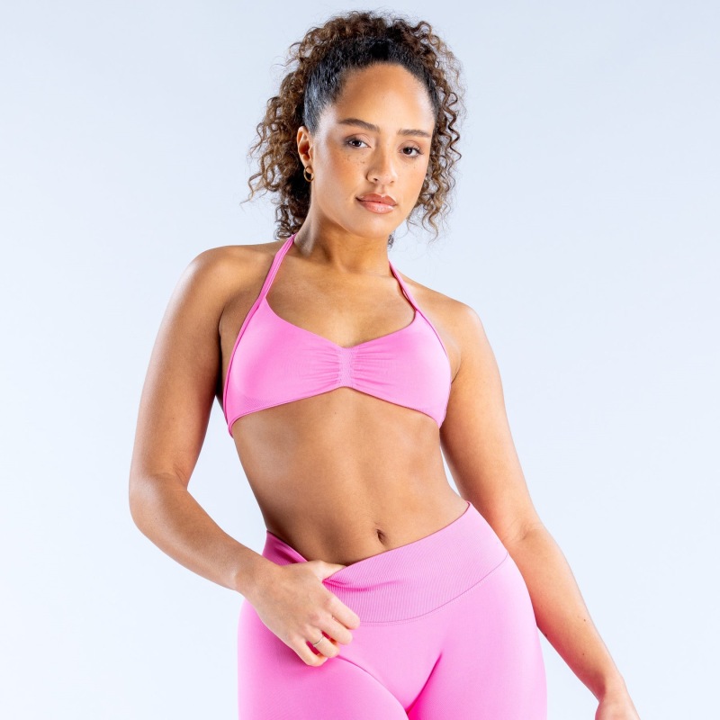 Amazon high-elastic ultra-fine matte nylon halter neck bra with beautiful back, seamless fitness bra, sports bra