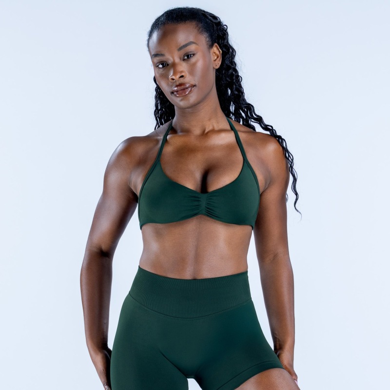 Amazon high-elastic ultra-fine matte nylon halter neck bra with beautiful back, seamless fitness bra, sports bra