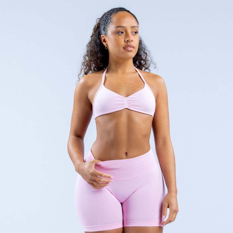 Amazon high-elastic ultra-fine matte nylon halter neck bra with beautiful back, seamless fitness bra, sports bra