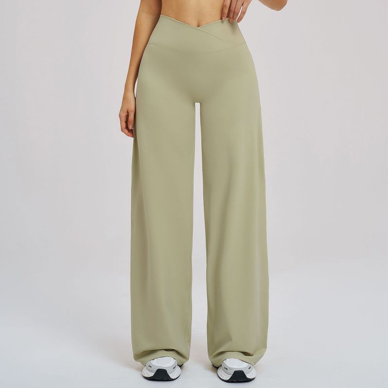 Zechuang brushed casual wide-leg pants with crossover waistband, loose fit, suitable for outdoor running and sports (5544)