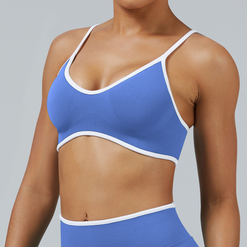 New cross-border color-blocked camisole sports bra, shockproof yoga bra, outdoor fitness yoga top, sports vest