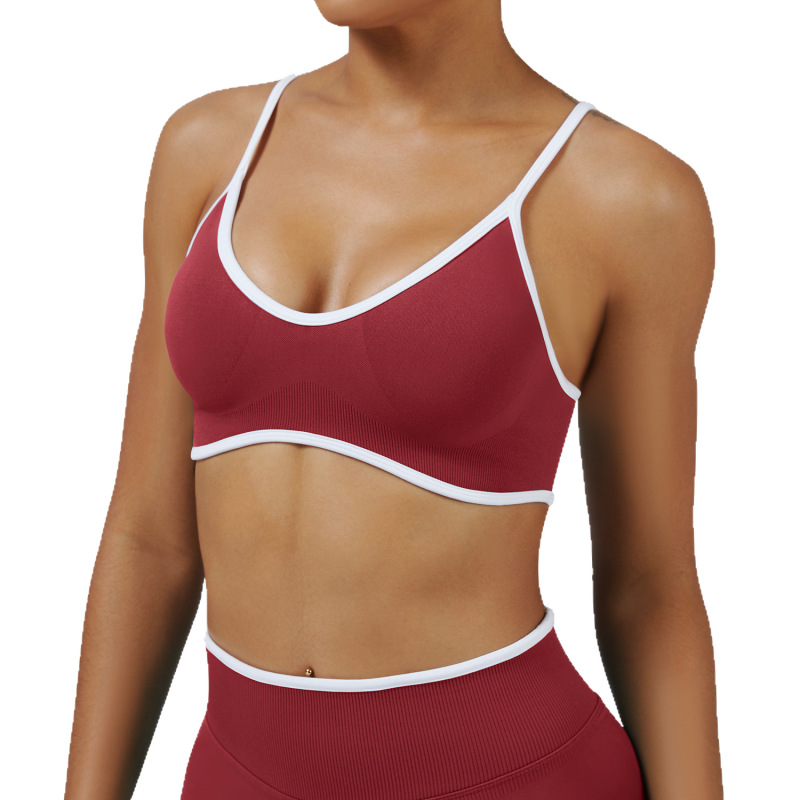 New cross-border color-blocked camisole sports bra, shockproof yoga bra, outdoor fitness yoga top, sports vest