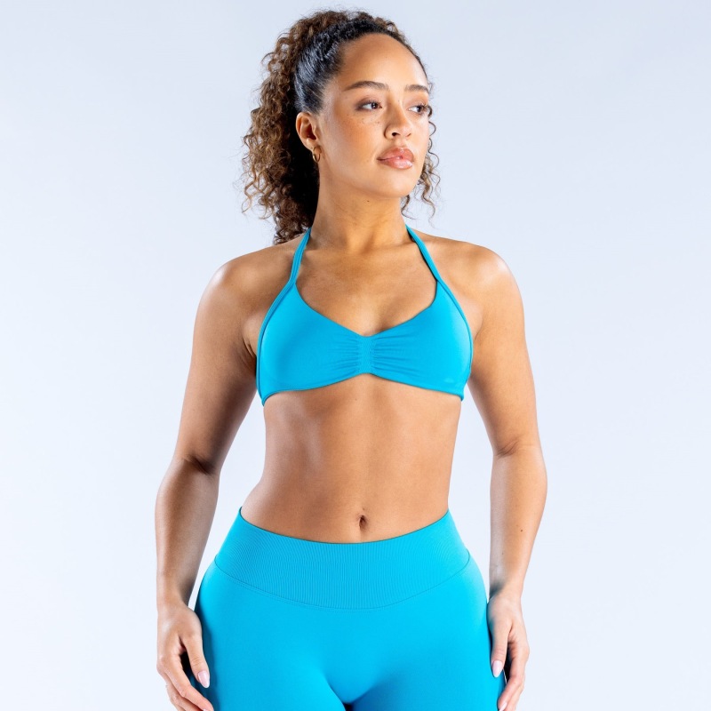 Amazon high-elastic ultra-fine matte nylon halter neck bra with beautiful back, seamless fitness bra, sports bra