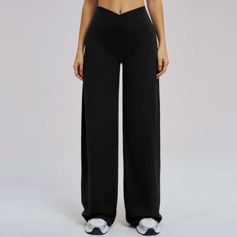 Zechuang brushed casual wide-leg pants with crossover waistband, loose fit, suitable for outdoor running and sports (5544)