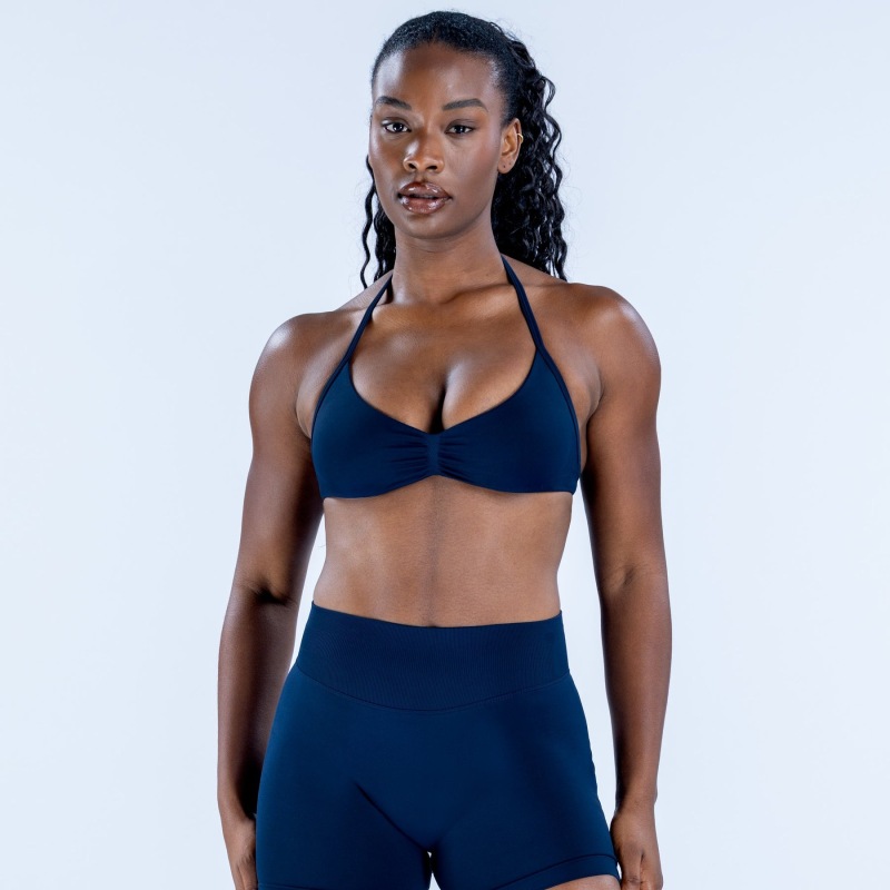 Amazon high-elastic ultra-fine matte nylon halter neck bra with beautiful back, seamless fitness bra, sports bra