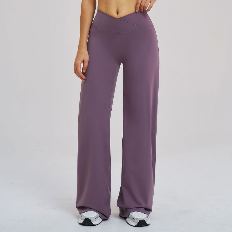 Zechuang brushed casual wide-leg pants with crossover waistband, loose fit, suitable for outdoor running and sports (5544)