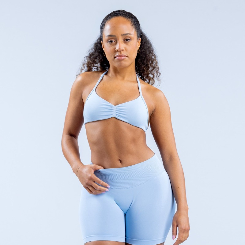 Amazon high-elastic ultra-fine matte nylon halter neck bra with beautiful back, seamless fitness bra, sports bra