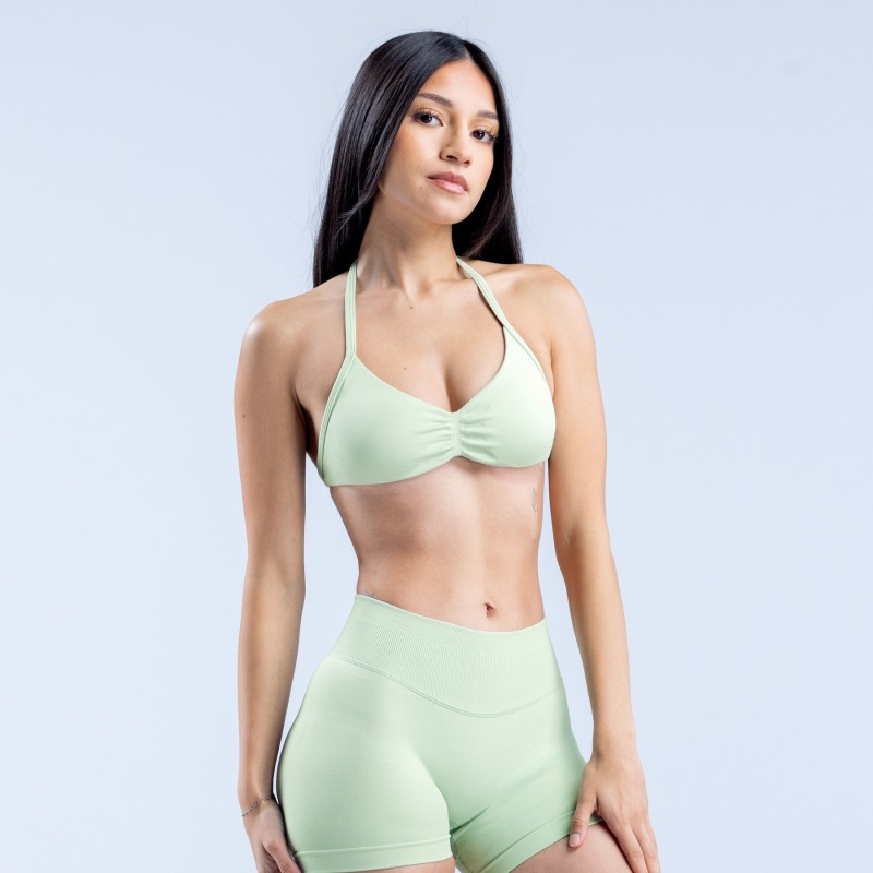 Amazon high-elastic ultra-fine matte nylon halter neck bra with beautiful back, seamless fitness bra, sports bra