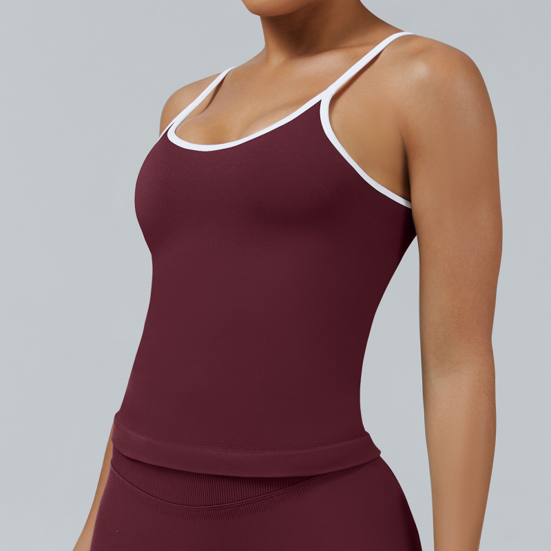 Cross-border European and American style tight-fitting color-blocked sports vest for women, backless yoga vest, fitness wear, running yoga top vest
