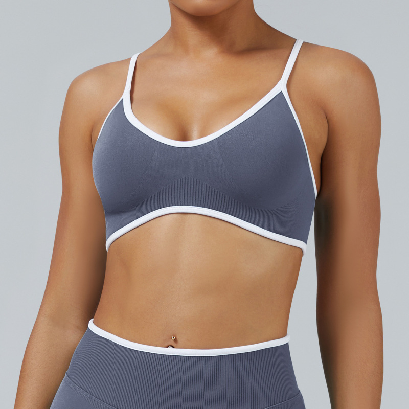 New cross-border color-blocked camisole sports bra, shockproof yoga bra, outdoor fitness yoga top, sports vest
