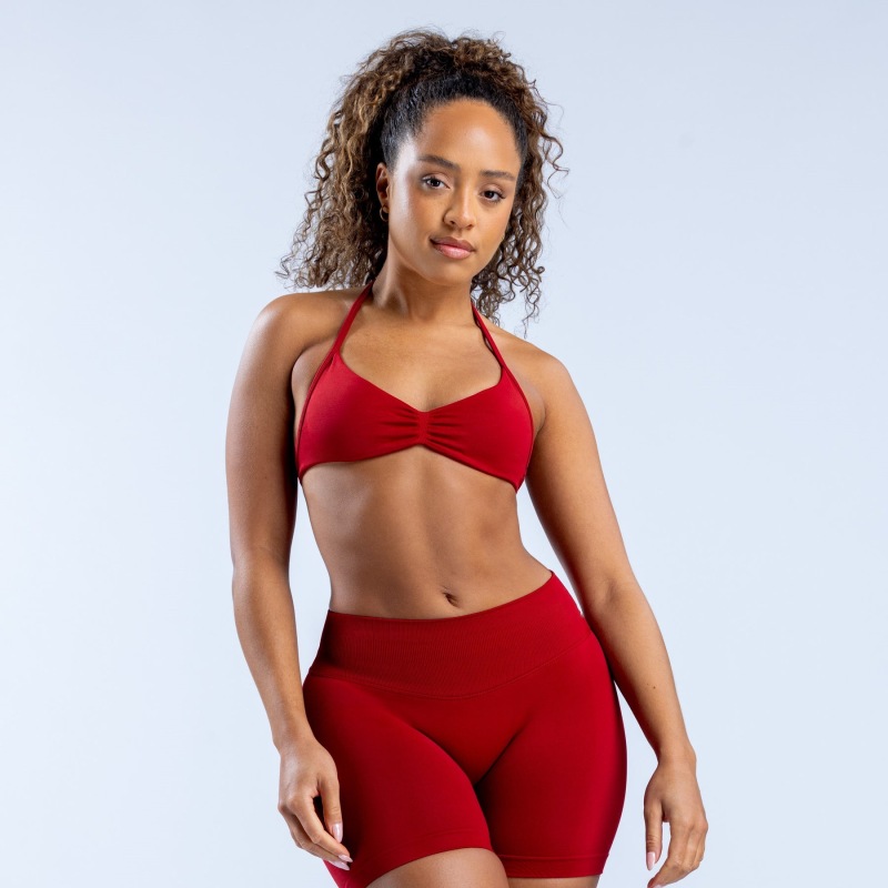 Amazon high-elastic ultra-fine matte nylon halter neck bra with beautiful back, seamless fitness bra, sports bra