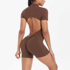 6697 Short-sleeved shirt and shorts - chestnut brown