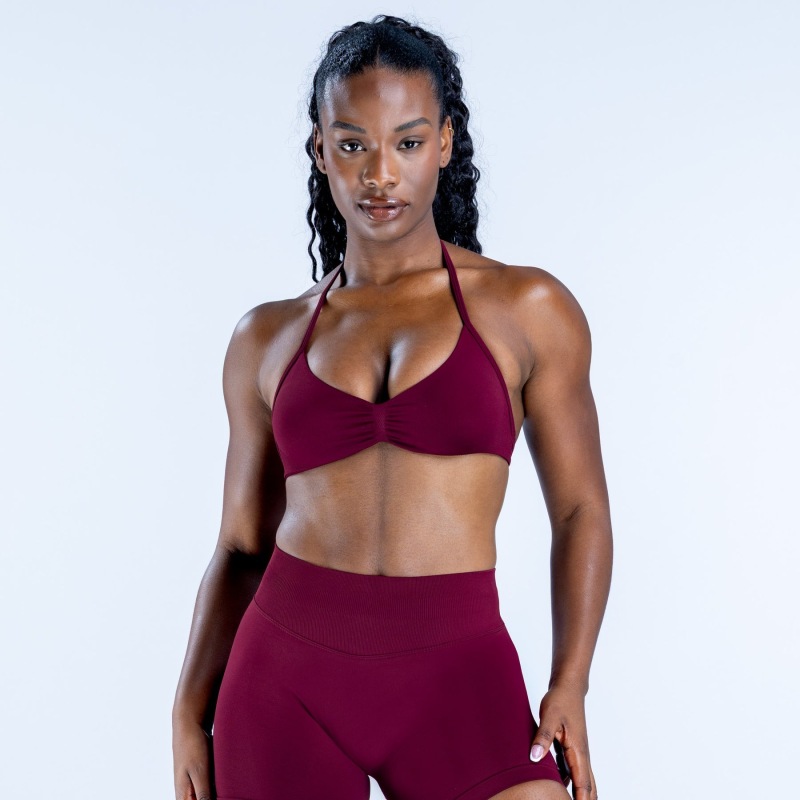 Amazon high-elastic ultra-fine matte nylon halter neck bra with beautiful back, seamless fitness bra, sports bra